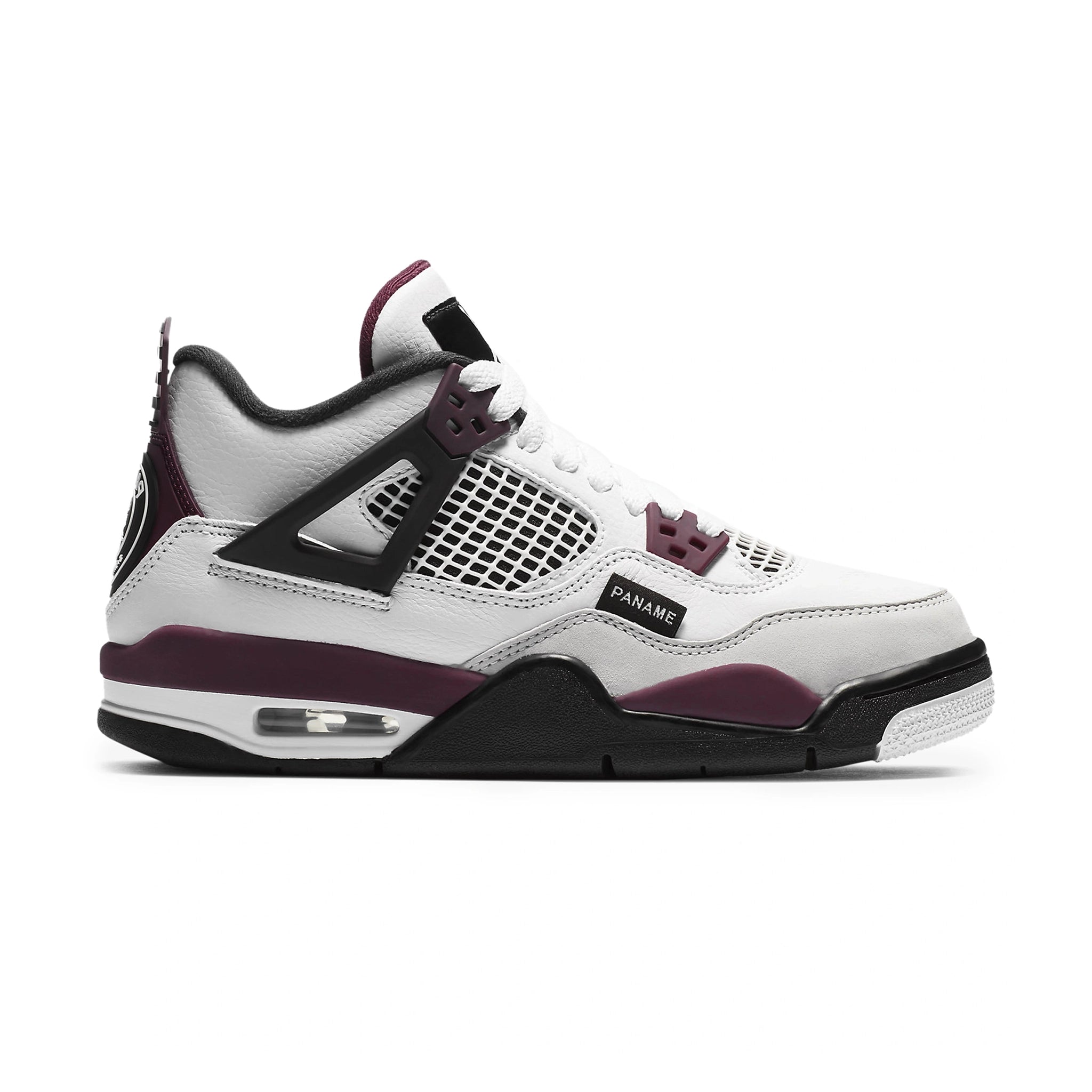 Side view of Paris Saint-Germain x Air Jordan 4 Retro Bordeaux (GS) CZ6509-100